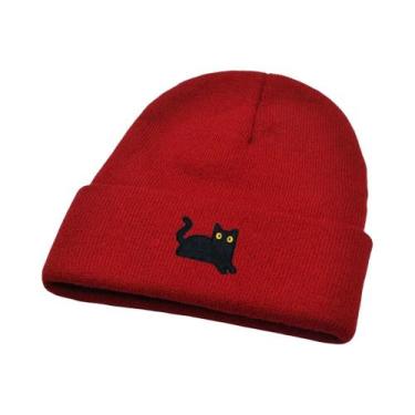 Imagem de Gorro De Tricô Com Padrão De Gato Preto Para Homens E Mulheres, Quente