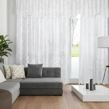 Imagem de Cortina Renda Roseiral Sala Branco 3,00x1,80 Com bando - Interlar