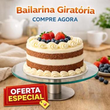 Imagem de Plataforma Bailarina Prato Giratoria Boleira Vidro Bolo Confeitaria De