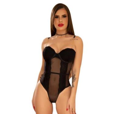 Imagem de Body em Renda e Tule com Bojo Lingerie Alças com Detalhes - Garota V.,