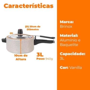 Imagem de Panela de pressão 3l revestimento cerâmico vanilla - Brinox