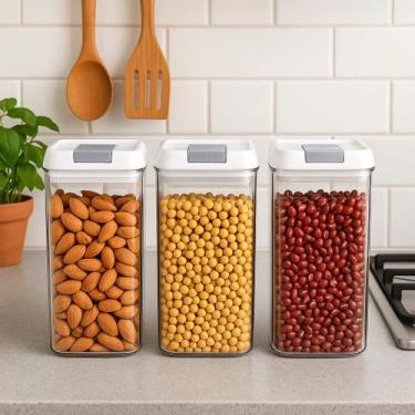 Imagem de Kit 3 Potes Vasilha Arroz Feijão Açúcar Café Alimento Guarda Conserva 