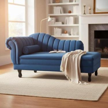 Imagem de Recamier Decorativo Divã Amsterdã 187cm Lado Direito Couro Azul Marinh