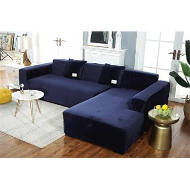 Imagem de Capa de sofá em forma de L, capa de sofá secional - Sofá secional super espessa para 1 ② ③ Capas de sofá de veludo elástico elástico de 4 lugares protetor de móveis em forma de L - verde tibetano 4 lugares (235