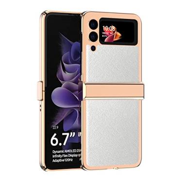 Imagem de Capa para Samsung Galaxy Z Flip 3 com proteção de dobradiça, couro de poliuretano ultrafino + capa de policarbonato rígido, capa de proteção total, antiqueda, antiderrapante, projetada para Samsung Z Flip 3 5G, branca