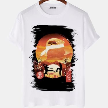 Imagem de Camiseta masculina Sombra Perfil Cobra Kai Serie Arte Camisa Blusa Branca Estampada