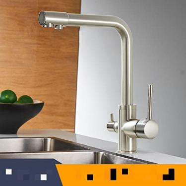 Imagem de Torneiras de cozinha de filtro torneira misturadora montada no convés 360 rotação com purificação de água características torneira misturadora guindaste para cozinha, níquel escovado, china