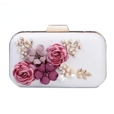 Imagem de Bolsa clutch de flor bolsa de mão para casamento bolsa de ombro feminina bolsas femininas, Branco, M