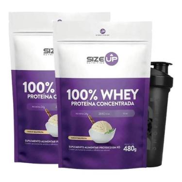 Imagem de Kit 2X Whey Protein 100% 1.05 Lb + Shaker Size Up Baunilha