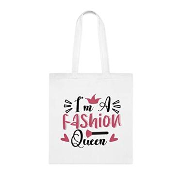 Imagem de Sacola engraçada I'm A Fashion Queen, presente divertido, bolsa de ombro, bolsas reutilizáveis, cesta de Natal de aniversário, ideia de presente, Branco