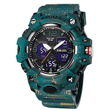 Imagem de SMAEL Relógio de pulso masculino militar, à prova d'água, esportivo, multifunções, LED, alarme, cronômetro, digital para homens, 8008 Camuflagem Verde, Large Face, Digital