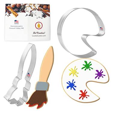 Imagem de Love To Paint - Artista Cortador de Biscoito Conjunto de 2 Peças HS0427 - Paleta de Artista 10 cm, Pincel de Pintura 13 cm - Feito nos EUA Placa de Aço - Cortadores de Biscoito de Foose