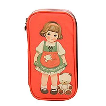 Imagem de Grey990 Bolsa de materiais escolares, bolsa de maquiagem feminina com estampa multifunções de boneca, para o trabalho, Vermelho,