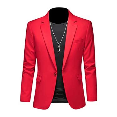Imagem de Jaqueta Blazer Masculina, 1 Botões Slim Fit Casaco Esportivo Plus Size Ternos de Negócios para Jantar, Formatura, Festa, F, 3GG (185