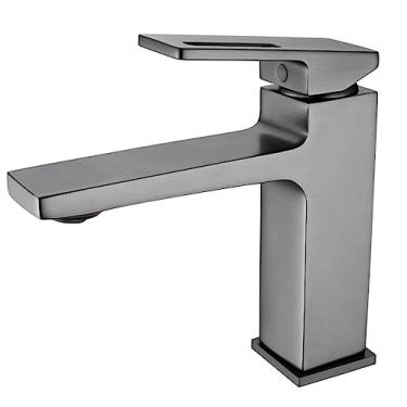 Imagem de Torneira para lavatório de banheiro Misturador de água quente e fria Torneira para pia Furo único Montada no convés Latão preto cromado ouro escovado, cinza pistola