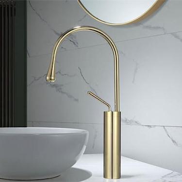 Imagem de Torneira do banheiro Ouro escovado Torneira da bacia Latão e mármore Torneira misturadora Torneira quente fria da pia Torneira do banheiro, 12, tamanho único