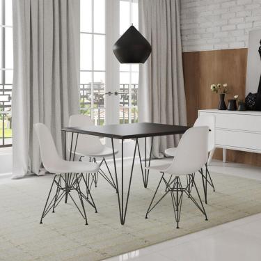 Imagem de Mesa Sala De Jantar Industrial Quadrada Preta 90 Com 4 Cadeiras Brancas De Ferro Preto Cor: Preto