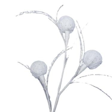 Imagem de Galho Decorativo Branco Com Pom Pom 65cm