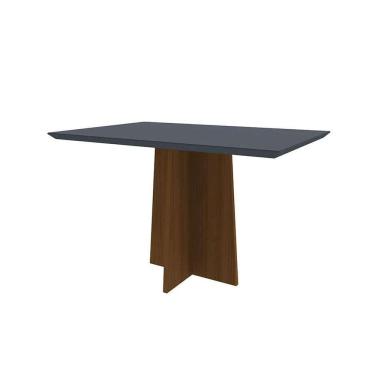 Imagem de mesa de jantar retangular com tampo de vidro ana cinza e imbuia 120 cm
