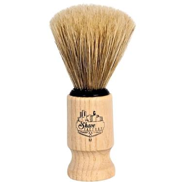 Imagem de The Shave Factory Escova de barbear de cerdas de javali 100% puras média - cabo de madeira de faia, projetado para o melhor barbear da sua vida. Navalha de segurança, lâmina de borda dupla, lâmina reta, lâmina de barbear