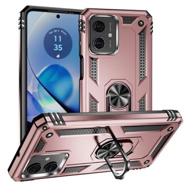 Imagem de Capa para Motorola Moto G54 6.5" Capinha com protetor tela de vidro temperado [2 Pack], Case telefone proteção militar com suporte para Moto G54 -Rosa ouro