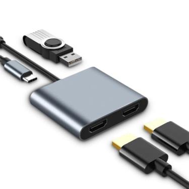 Imagem de Adaptador USB C para HDMI duplo, USB C para adaptador de interface multimídia de alta definição 4 em 1 4K 5 Gbps 60W dock station USB-C Hub para OS X