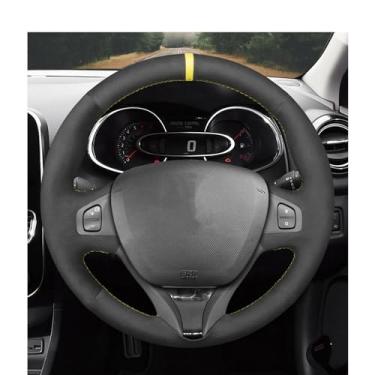 Imagem de LAVIYE Tranças da tampa do volante de camurça preta costuradas à mão, para Renault Clio 4 IV 2012-2016 Captur 2013 2014 2015-2016