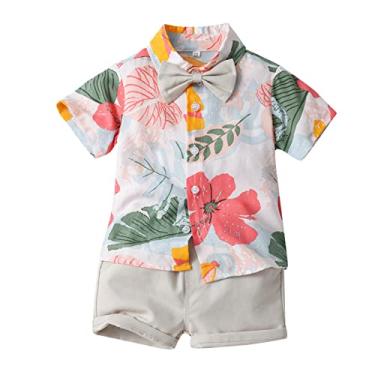 Imagem de Roupas antigas para meninos com estampas florais camisetas shorts infantis roupas de cavalheiro gravata borboleta roupa infantil, Cinza, 2-3 Anos