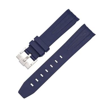 Imagem de GQMYOK 20mm 22mm 21mm Pulseira de relógio de borracha para pulseira Rolex marca pulseira de relógio de pulso de substituição masculina acessórios de relógio de pulso (cor: fivela azul-prata, tamanho: