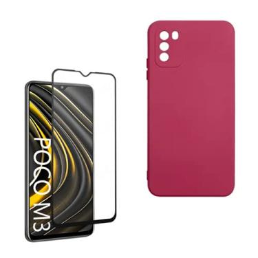 Imagem de Capinha Capa Protetora De Silicone Líquido Flexível Fina Em Tpu Para Xiaomi Poco M3 + Película Vidro 3d 9d