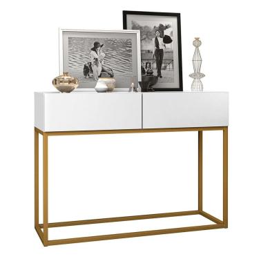 Imagem de Aparador Buffet Estilo industrial 2 Gavetas Branco com Dourado