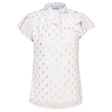 Imagem de GRACE KARIN Tops de verão para mulheres 2024 blusa de manga com babados e gola redonda plissada de chiffon camisa casual de negócios, Branco, XXG