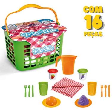 Imagem de Mini Cesta Piquenique Brinquedo Infantil Copos Talheres Doce - Usual B