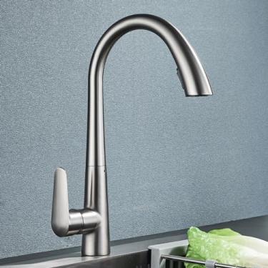 Imagem de Ouro escovado gourmet torneira da cozinha flexível pull out mixer deck montado 360 giratória 2 modo torneiras de água quente e fria, arma cinza, 1