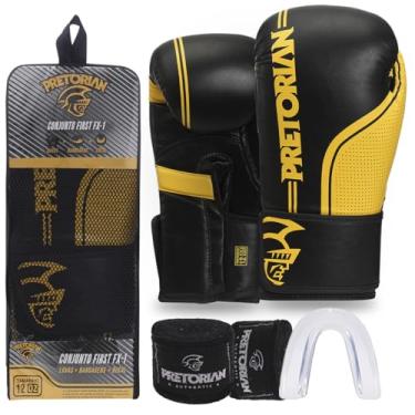 Imagem de Kit Luva de Boxe e Muay Thai First FX1 Pretorian (Preto/Amarelo, 14 Oz)