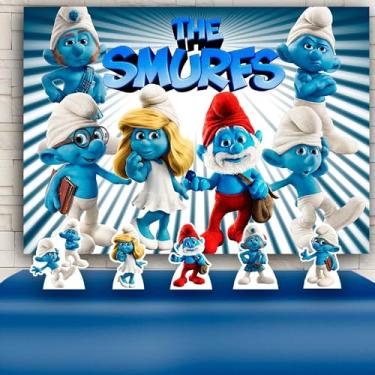 Imagem de Kit Decoração Festa de Aniversário Infantil Painel + Displays Smurfs