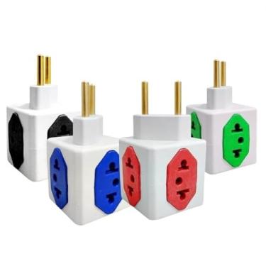 Imagem de Kit 4 Adaptadores Elétrico Tomada Benjamim Cubo Power 3 Entradas 10A 1 Entrada 20A Padrão Nacional Bivolt Benjamin Coloridos