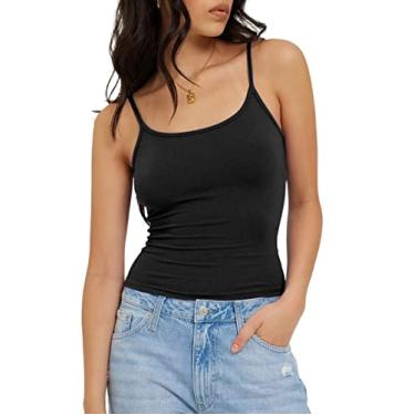 Imagem de Camiseta regata feminina com gola redonda e alças finas ajustáveis Y2K Cami cropped, Preto, M