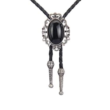 Imagem de AZORA Western Cowboy Bolo Gravata masculina de couro com pingente de corda e pingente de joia trançada para homens, meninos e meninas, Bl034-coroa preto brilhante, adjuatable