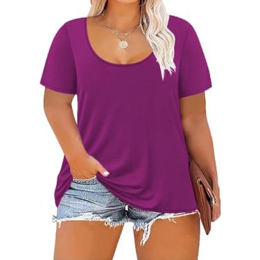 Imagem de ForHailey Camiseta regata feminina plus size, sem mangas, sexy, gola U, verão, folgada, floral, roupas, Vermelho arroxeado, XXG Plus Size