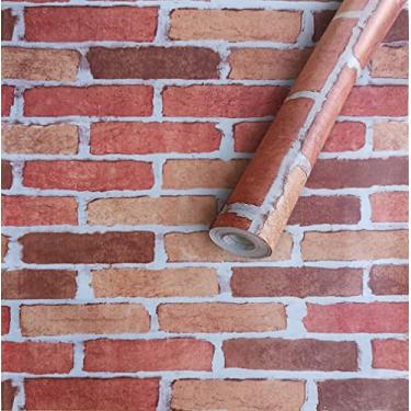 Imagem de Papel de parede de tijolo removível, descole e cole, decoração de casa de Halloween papel de contato autoadesivo quarto cozinha backsplash de natal lareira vintage cobertura de parede 17,7 x 394 polegadas vermelho, marrom, marrom