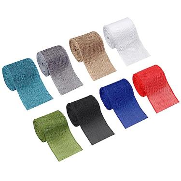 Imagem de Mlurcu Fita de serapilheira com fio 8 rolos de fita de serapilheira natural com fio 5,5 cm 40 jardas de tecido sólido fita de borda com fio para artesanato de Natal DIY embrulho guirlanda decorações de festa de feriado (cor escura)