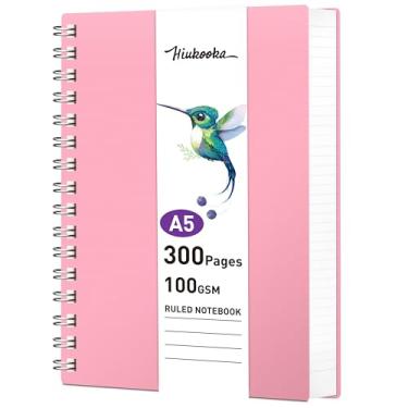 Imagem de HIUKOOKA Caderno espiral A5 - Caderno de 300 páginas forrado em espiral, caderno grande com capa de PVC 14,5 x 21 cm, caderno de papel grosso de 100 g/m² para mulheres, diário, estudo, reunião (rosa)