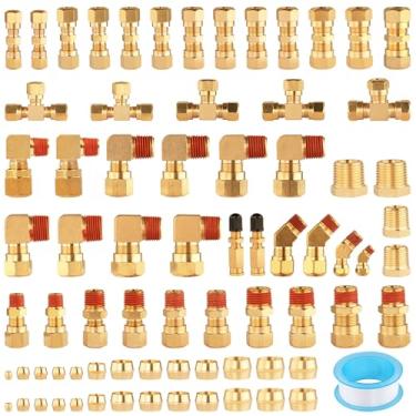 Imagem de Ailbiuko 74 peças de acessórios de linha de freio a ar DOT, acessórios de tubos de nylon de compressão de latão kits sortidos 1/4" 1/8" 3/8" 1/2" 5/8" para uso industrial ou caminhões reboques