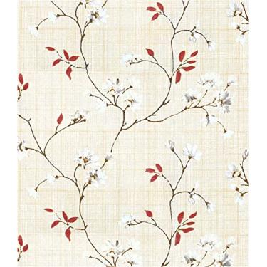 Imagem de SECOCTSR Papel de parede autoadesivo com folhas de árvore, papel de parede floral, 45 cm x 601 cm, papel de parede removível com folhas brancas/vermelhas, papel de parede de vinil para cobrir paredes,