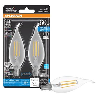 Imagem de Lâmpada SYLVANIA LED TruWave Natural Series Candelabro Base, luz do dia 60W, regulável, transparente, ponta de vela - pacote com 2