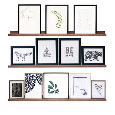 Imagem de Prateleira de borda de 91 cm rústica para montagem de parede em nogueira, prateleiras longas e estreitas para livros, brinquedos, álbuns, músicas, plantas verdes, conjunto de 3 ferragens de montagem