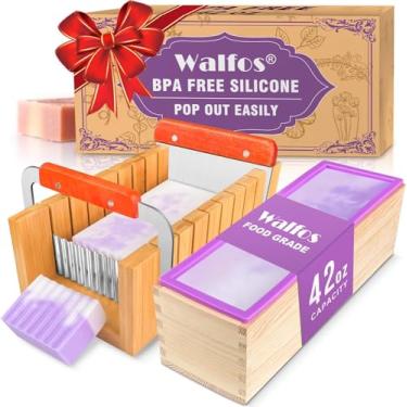 Imagem de Walfos Molde de sabão para fabricação de sabão, kit de fabricação de sabão – Conjunto de moldes de sabão de silicone de 1,2 l com caixa de madeira retangular e caixa de medição de cortador de bambu, 2