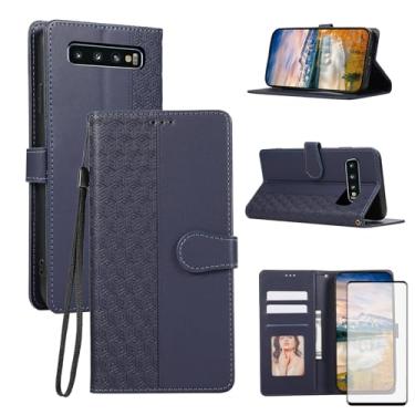 Imagem de Asuwish Capa carteira para Samsung Galaxy S10 Plus com protetor de tela de vidro temperado e alça de pulso flip porta-cartão de crédito suporte celular S10+ S10plus 10S Edge S 10 10 plus feminino azul