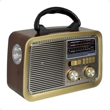 Imagem de Rádio Am Fm Retro Vintage Recarregável Bivolt Pilha Tomada e Bateria Lanterna (Marrom)